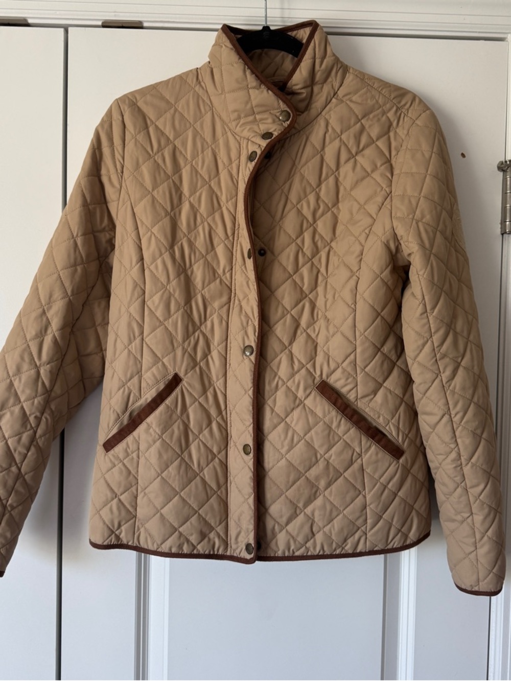 Lauren Ralph Lauren Quilted Tan Puffer Jacket with Brown Trim